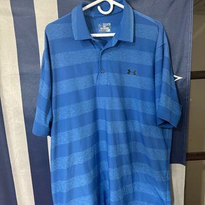 Under Armor Heat Gear Button Neck Polo Loose Fit Men’s 2XL Shirt Blue Stripes